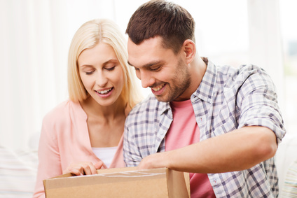 happy couple with shipment